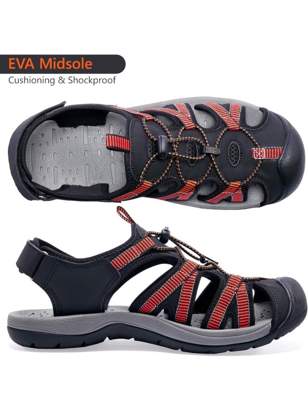 Men's Black Closed Toe Outdoor Beach Hiking Rubber Waterproof Sport Sandals - Picture 6 of 6